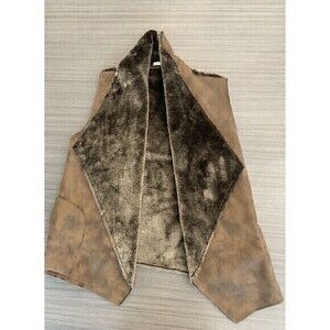 Have Brand Brown and Tan Faux Leather and Faux Fur Lined Vest, Winter, Cozy, LG